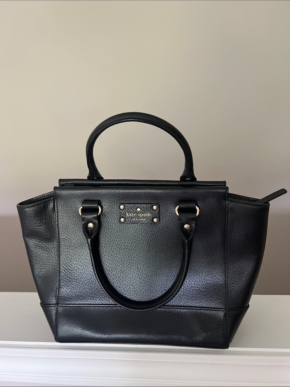 kate spade Black Pebbled Leather Structured Top-Handle Satchel